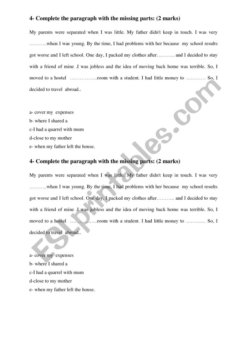 Writing 9th form worksheet