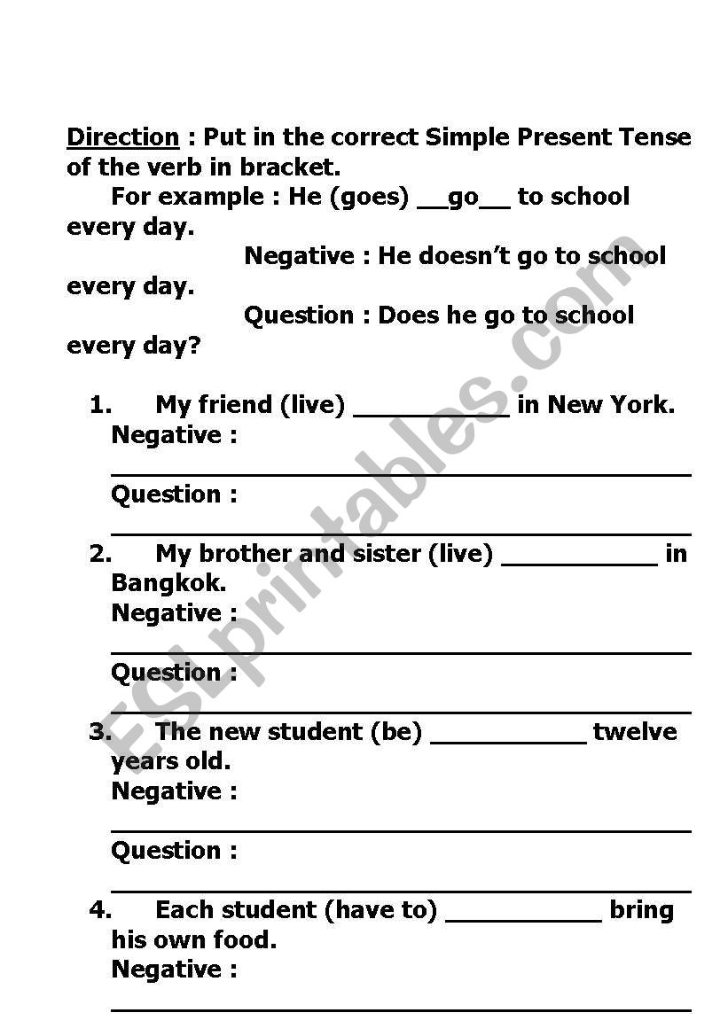 Present Simple Tense worksheet