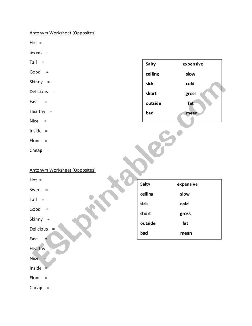 Antonyms  worksheet