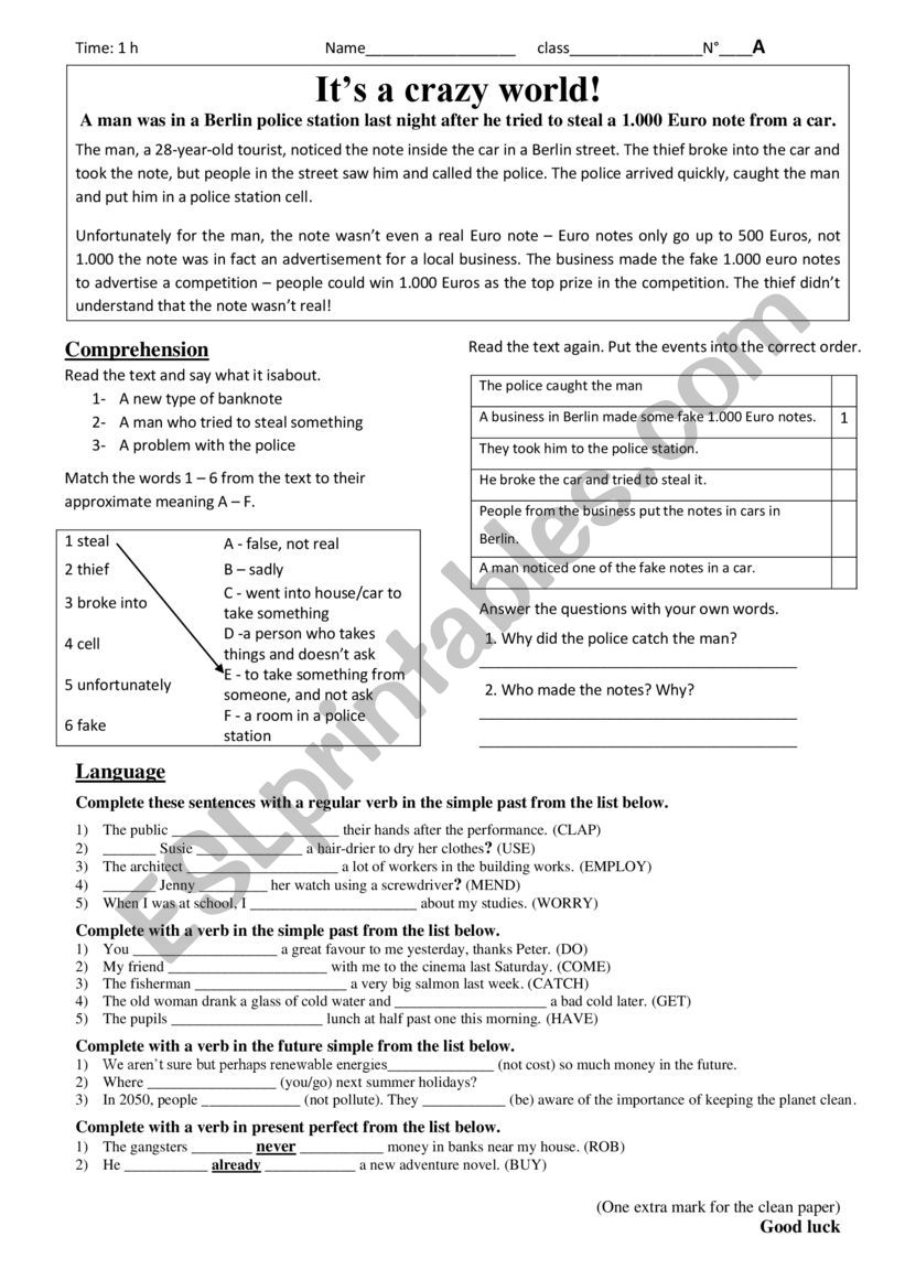 test worksheet