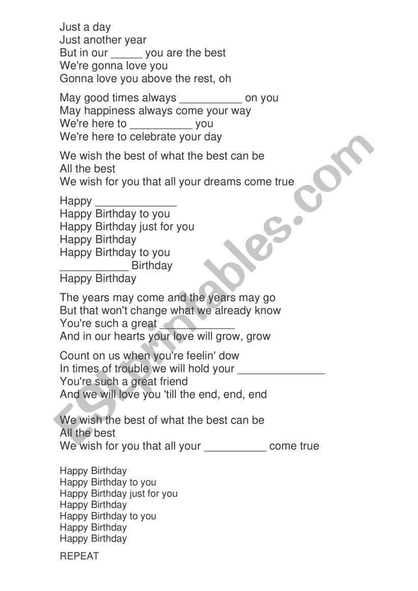 happy birthday lyric minions worksheet
