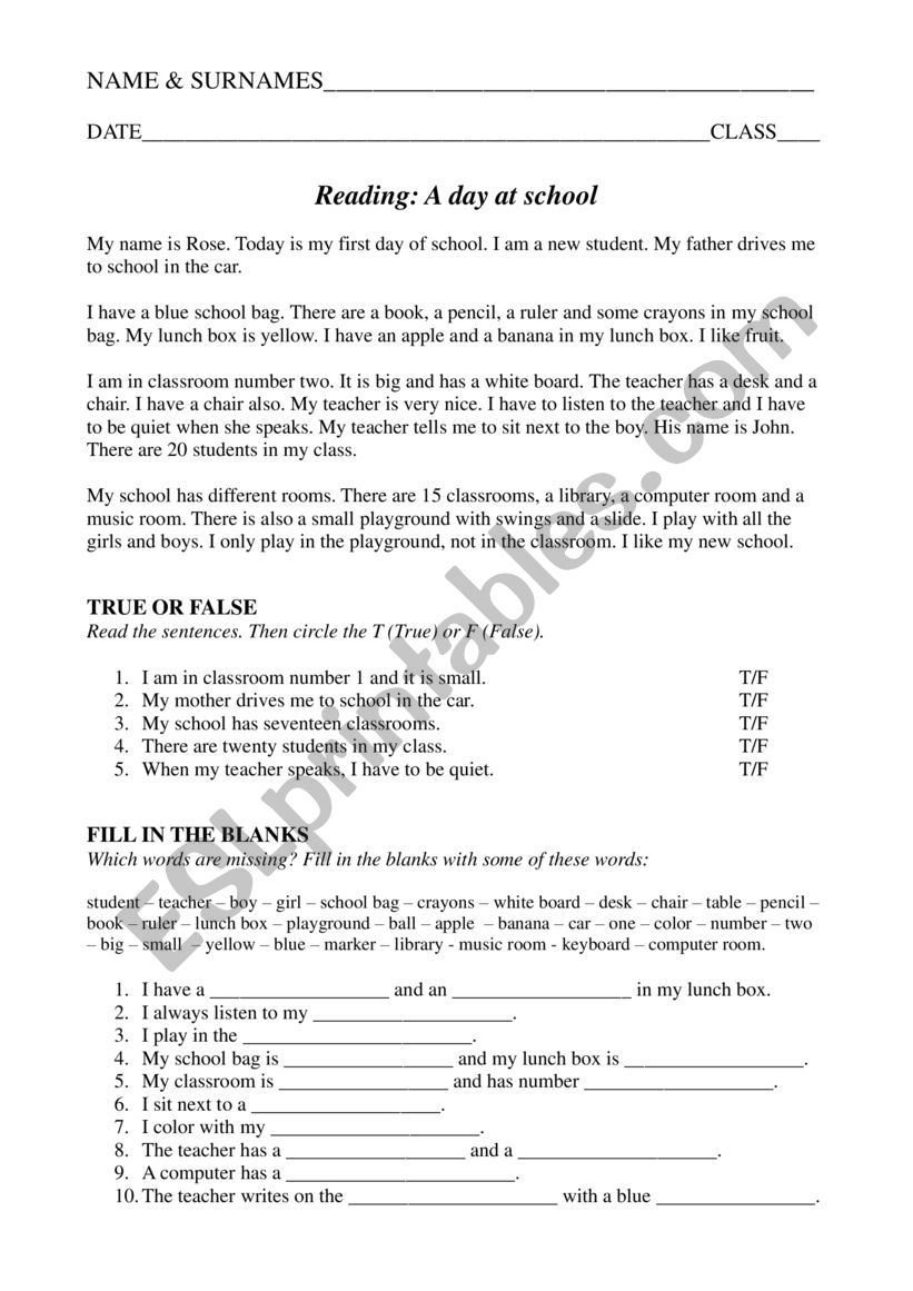 Various topics worksheet