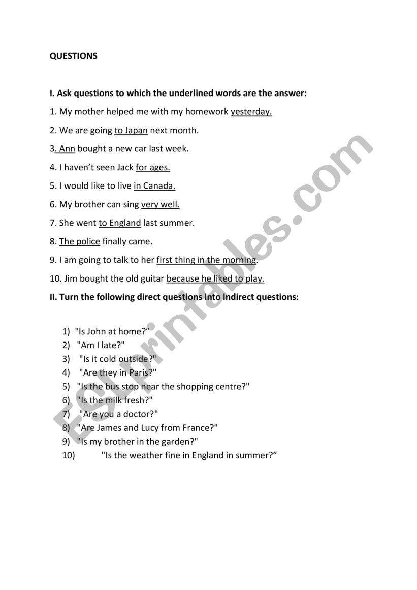 qUESTIONS worksheet