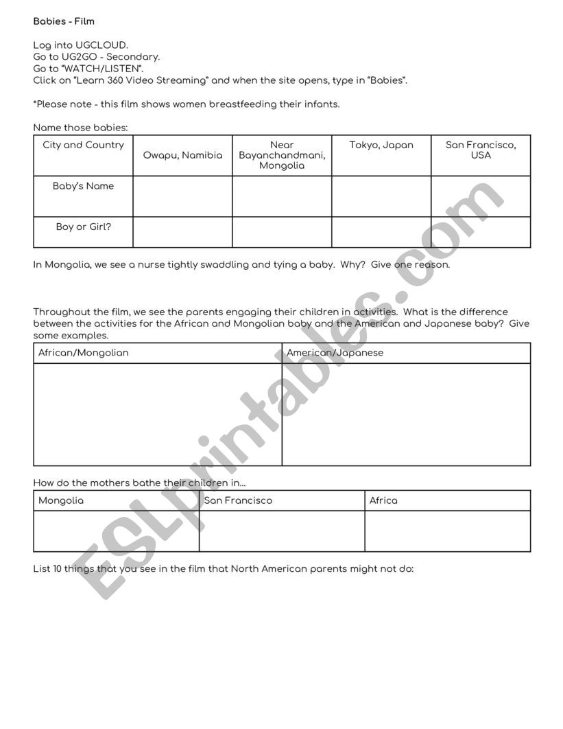 Babies - Film worksheet