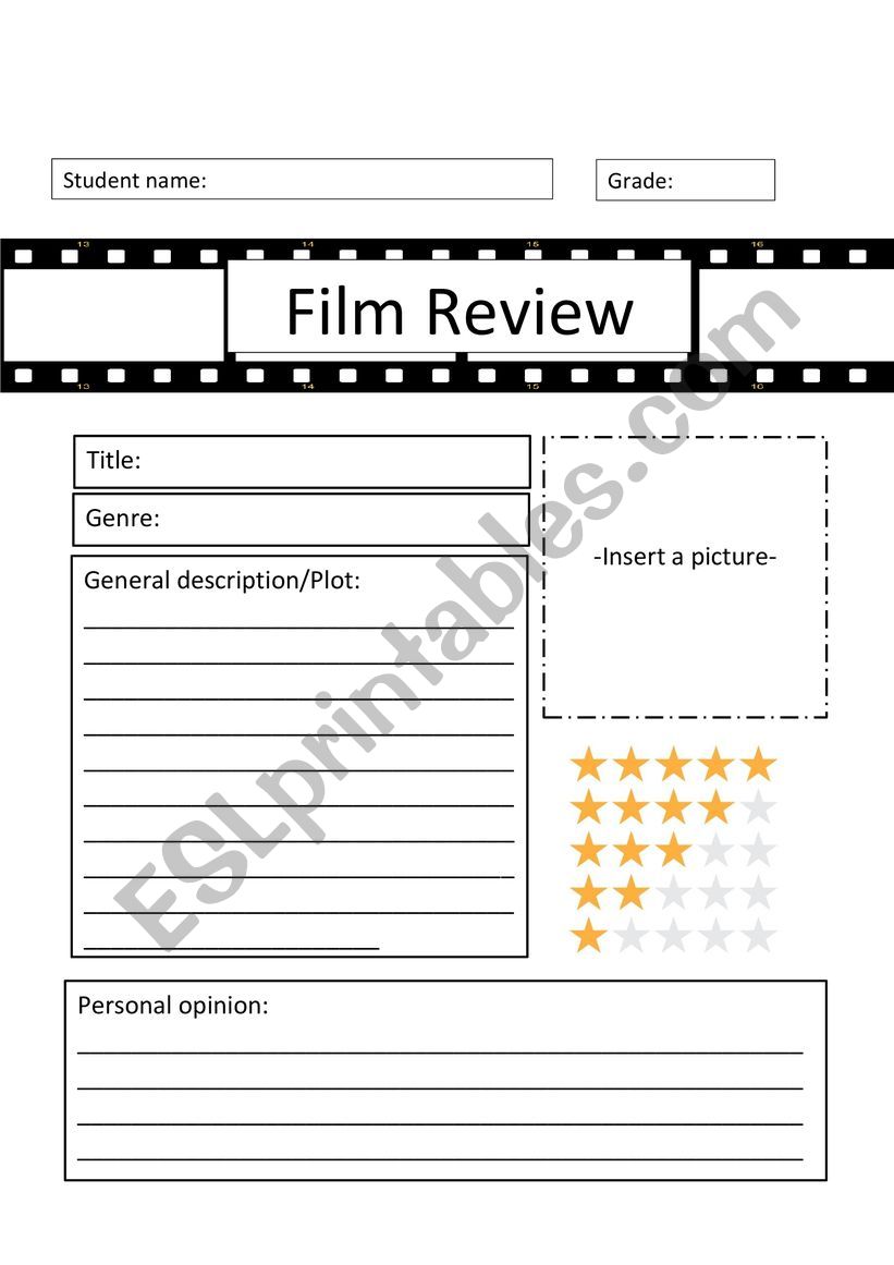 Film review writing worksheet
