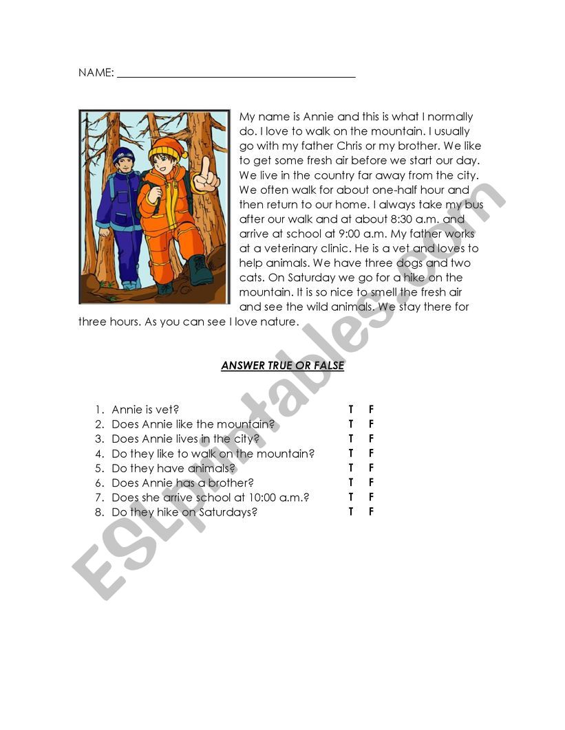 Reading Comprehension worksheet