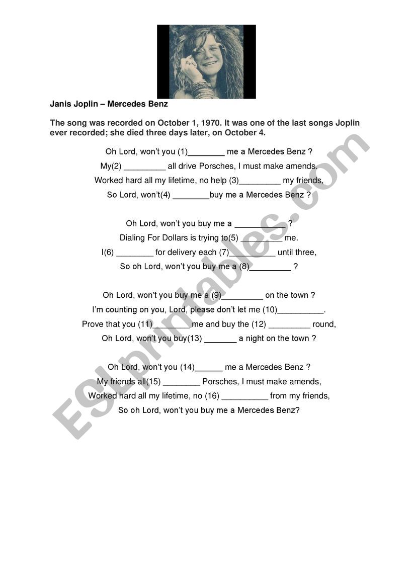 Janice Joplin worksheet