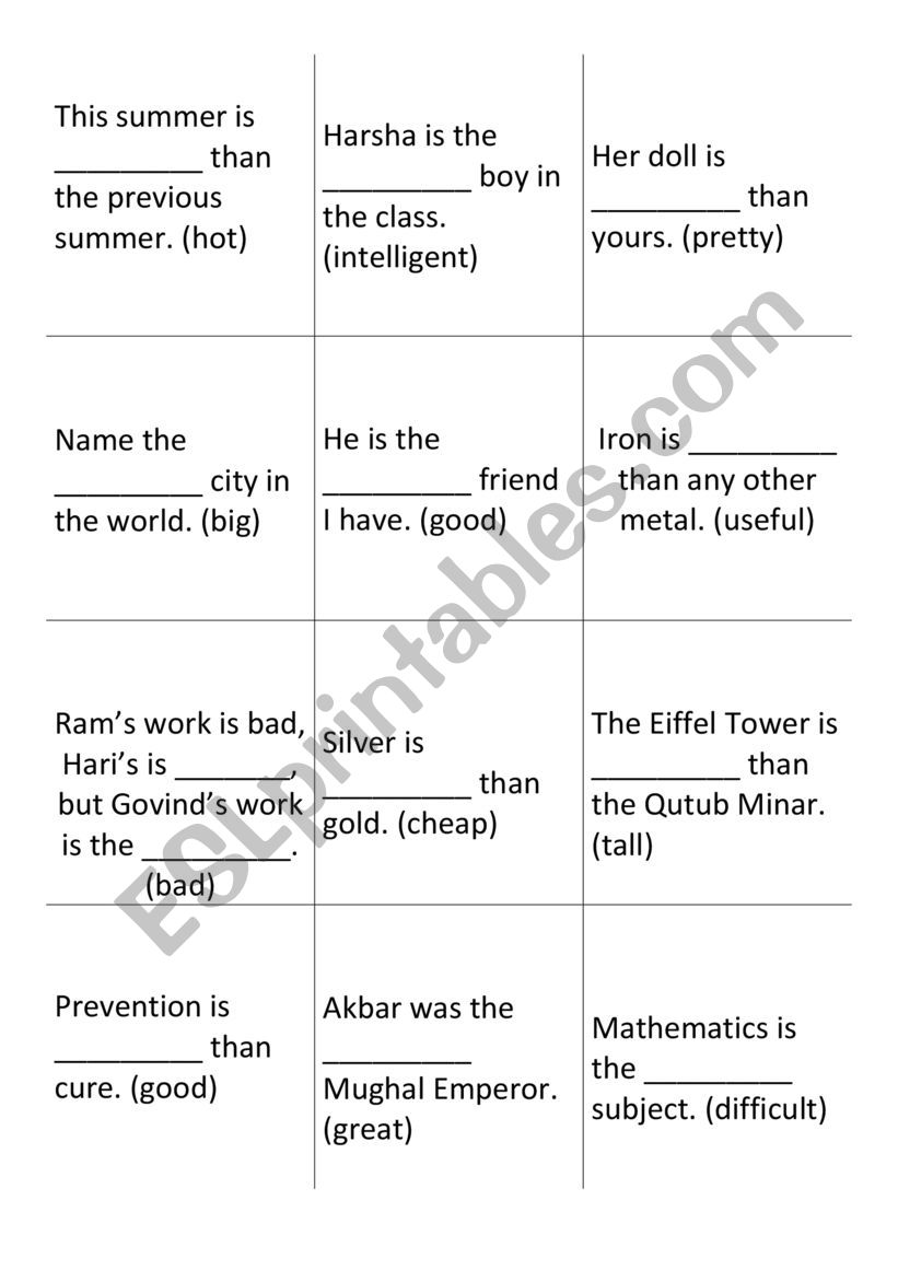 Degrees of comparison worksheet