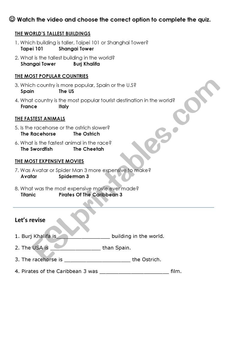 Comparative and Superlative Quiz