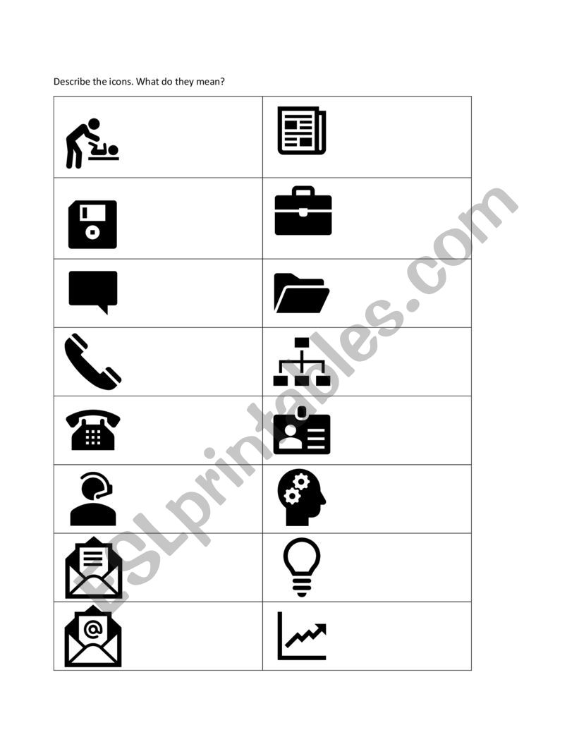 Describe the icons worksheet