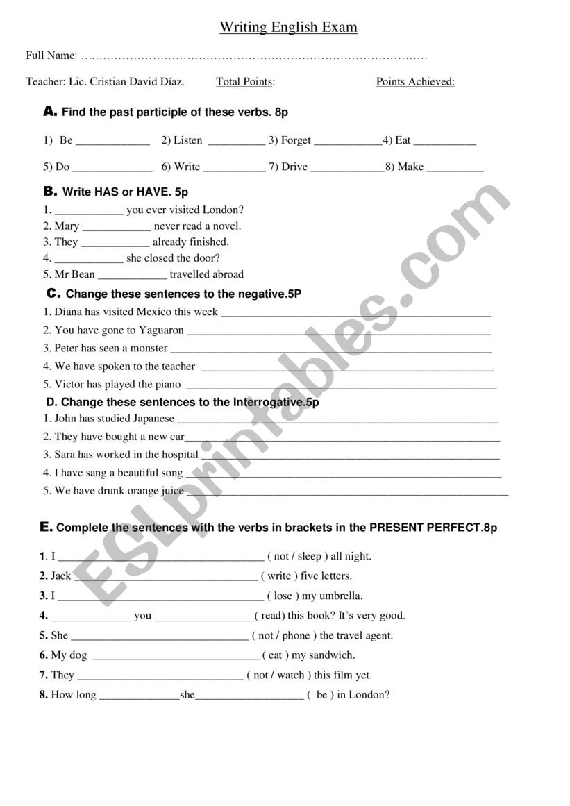 english exam worksheet