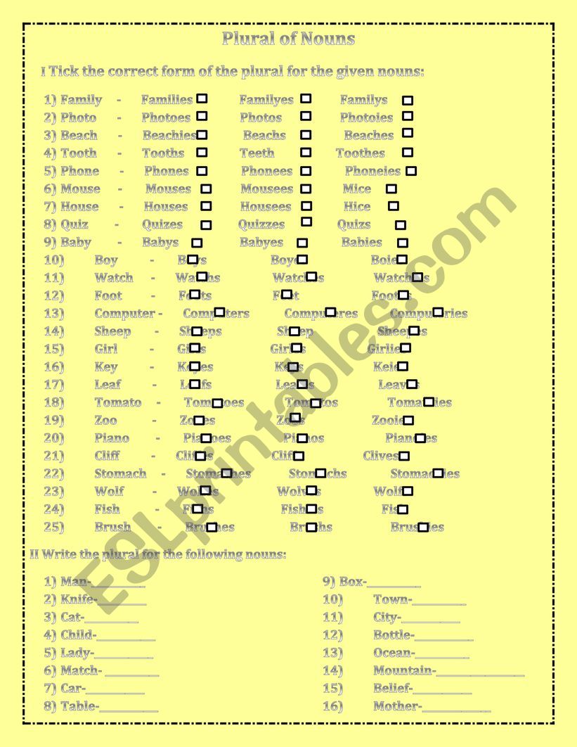 PLURAL NOUN EXERCISE worksheet