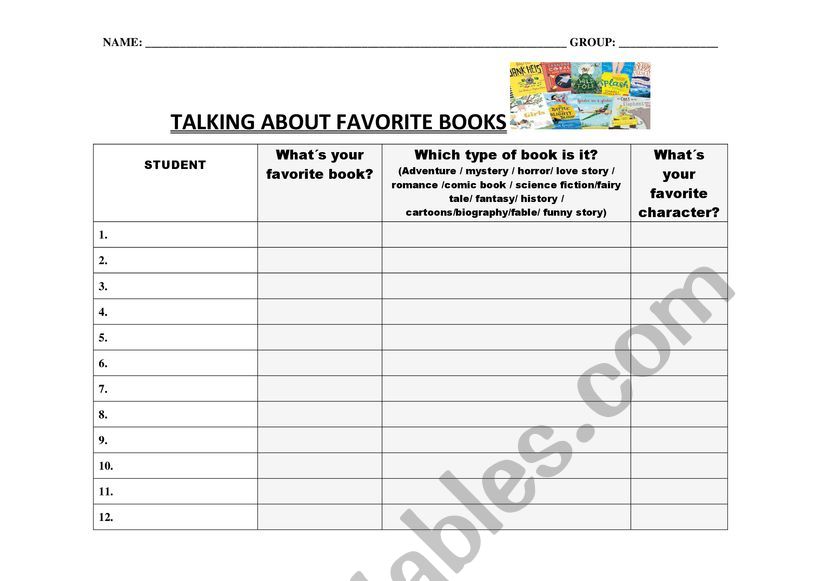 FAVORITE BOOK  worksheet