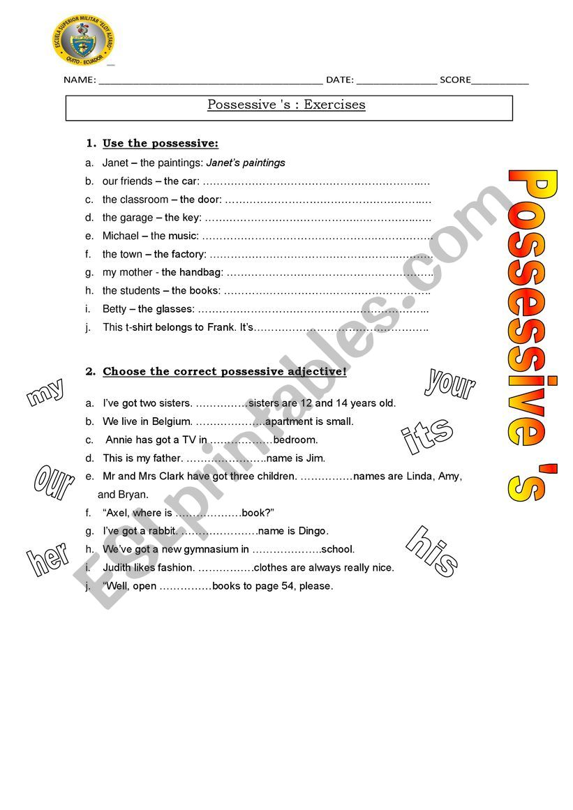 Possessives worksheet