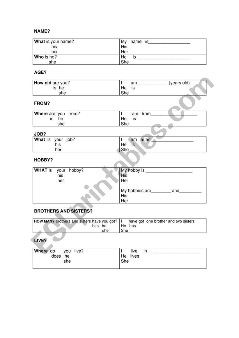 personal details worksheet