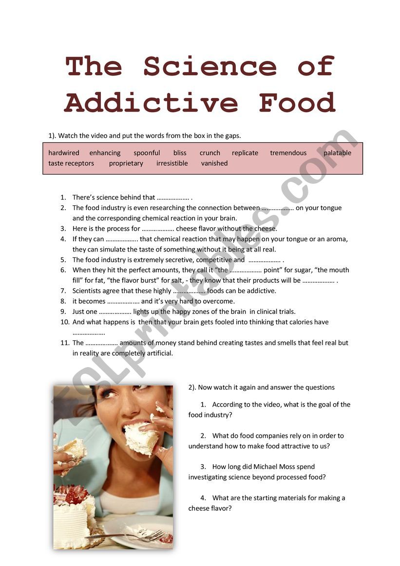 addictive food worksheet