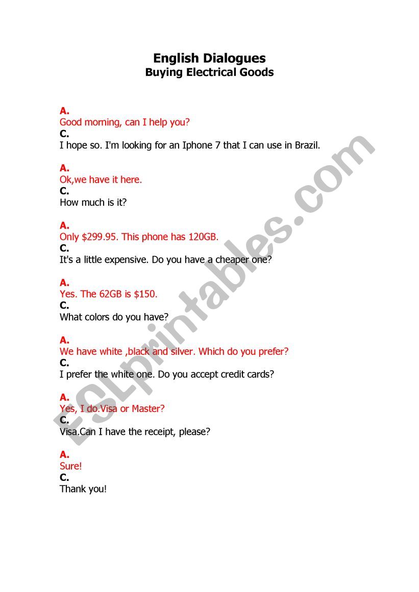 Buying a cellphone abroad worksheet