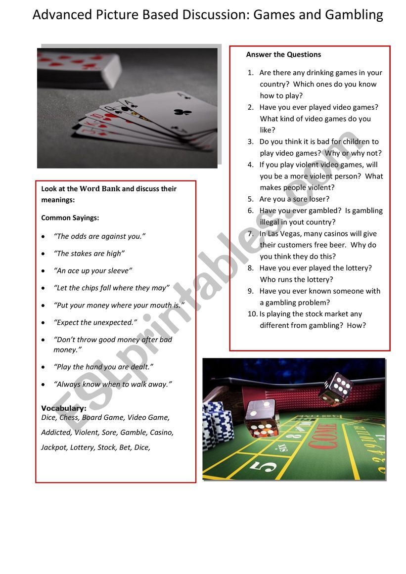 Advanced Picture Based Discussion Games And Gambling ESL Worksheet 