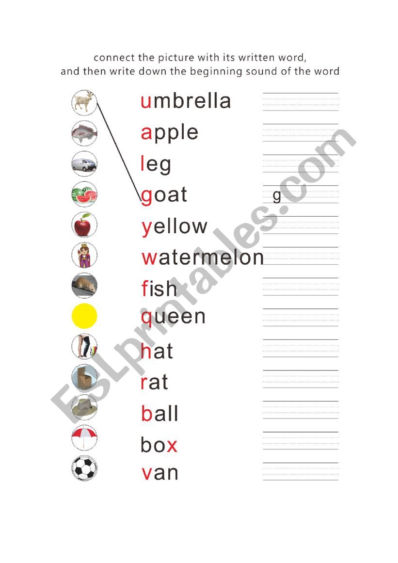 phonics match the picture with the beginning sound of the letter esl