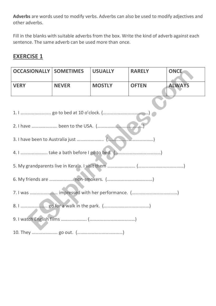 Adverbs worksheet worksheet