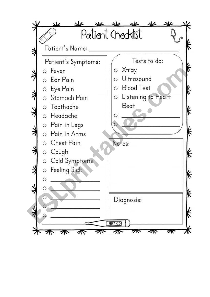 Patient Checklist worksheet