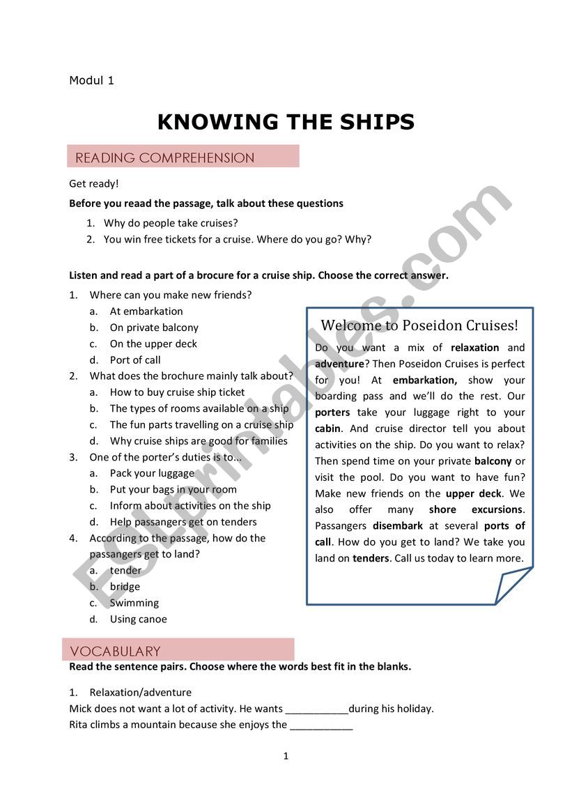 Knowing the Ship worksheet