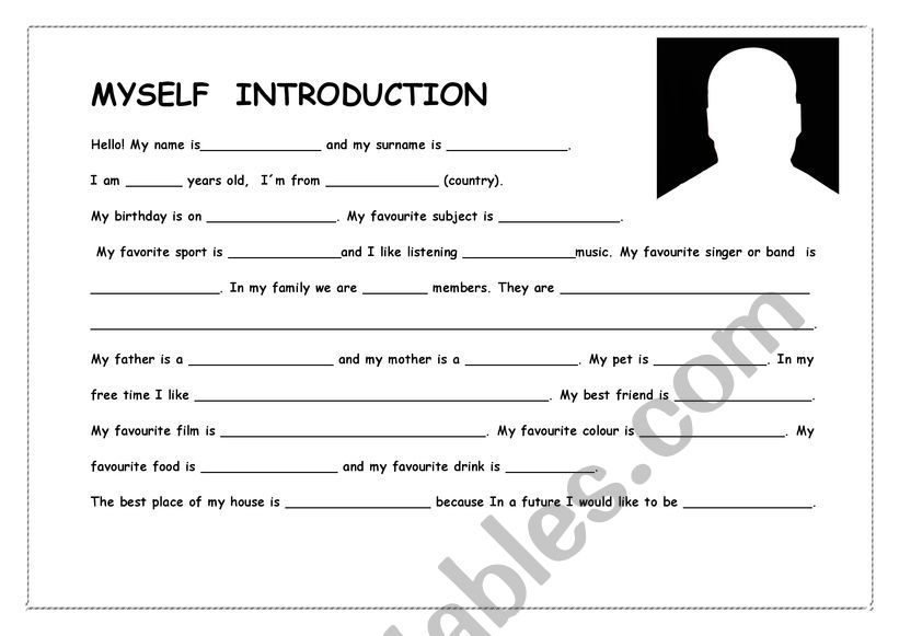 myself introduction  worksheet