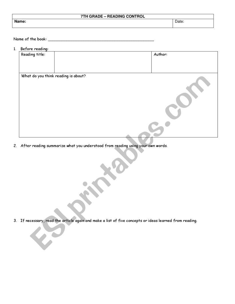 Recovery Workshop 7th grade worksheet
