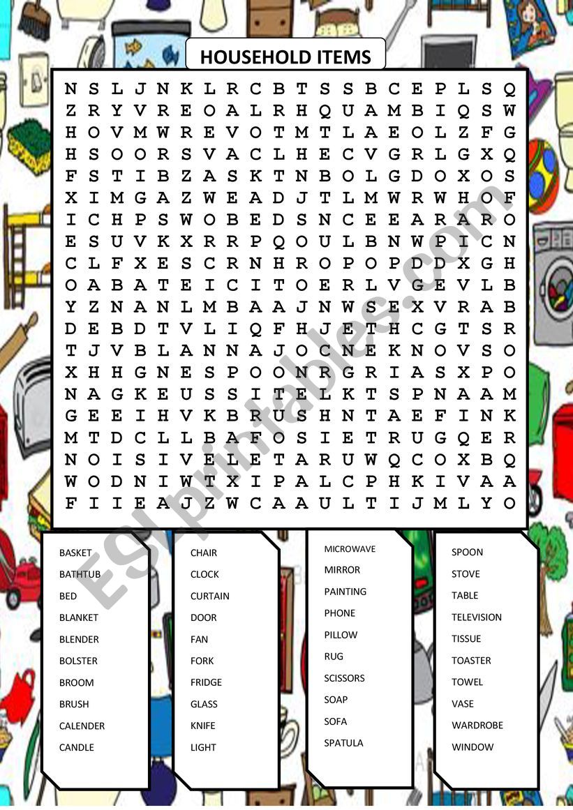 Thigs At Home Wordsearch worksheet