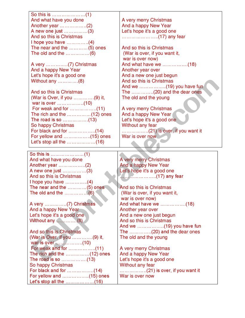 Warisover JohnLennon worksheet