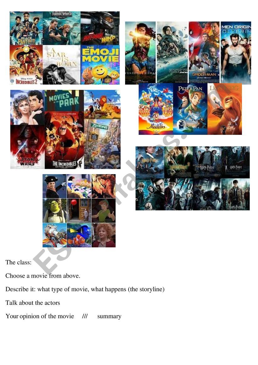 desribe a movie worksheet