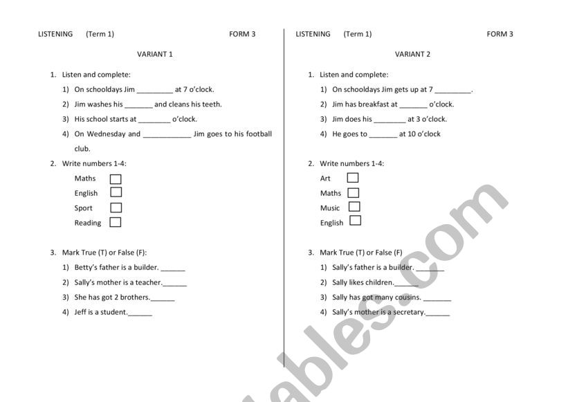 School Subjects worksheet