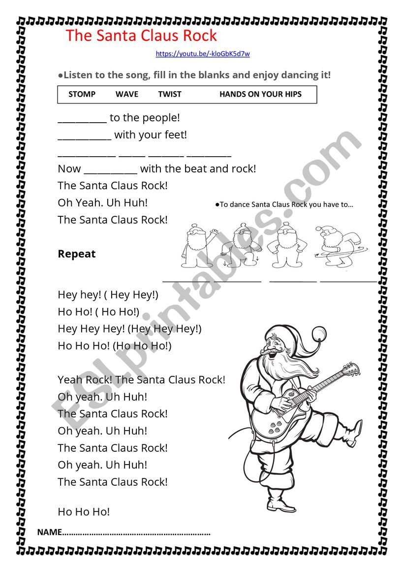 Santa Claus Rock-Song worksheet