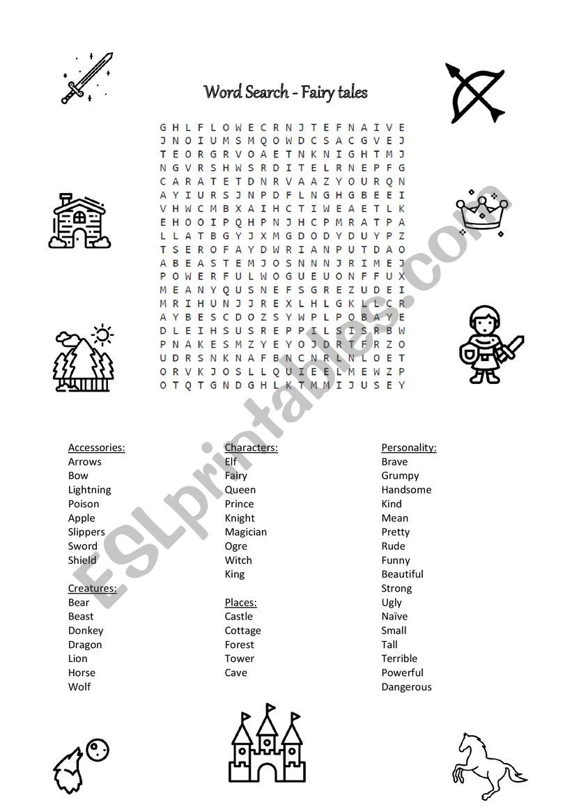 Fairy Tales Word Search ESL Worksheet By Anais par