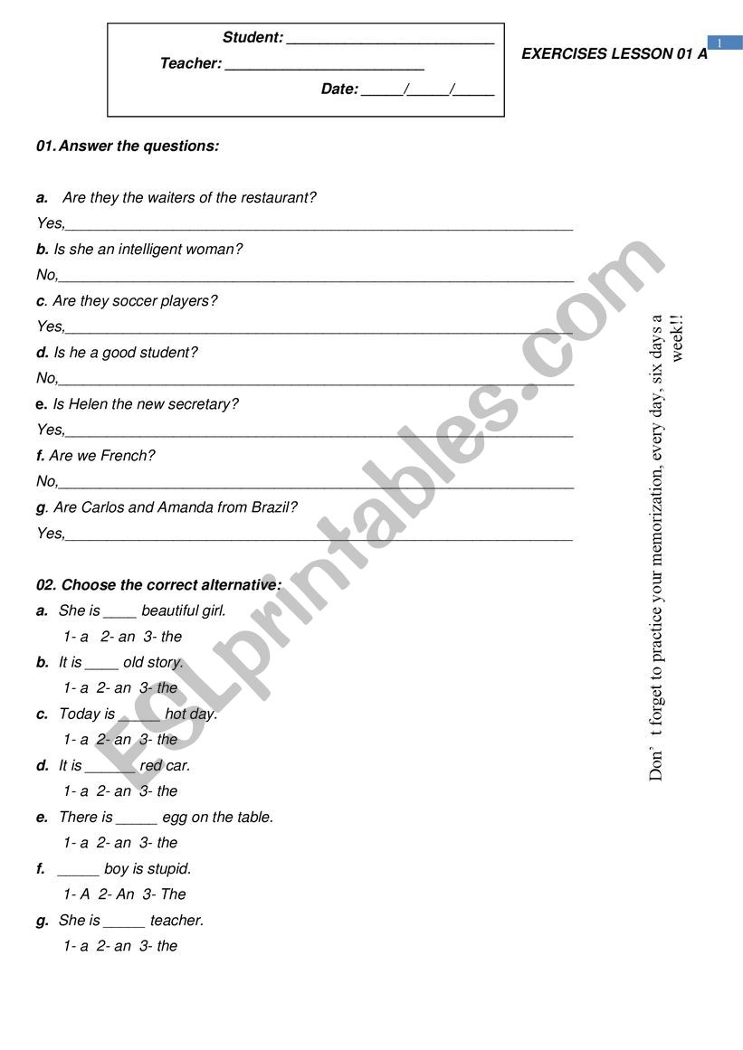 Verb to be exercise worksheet