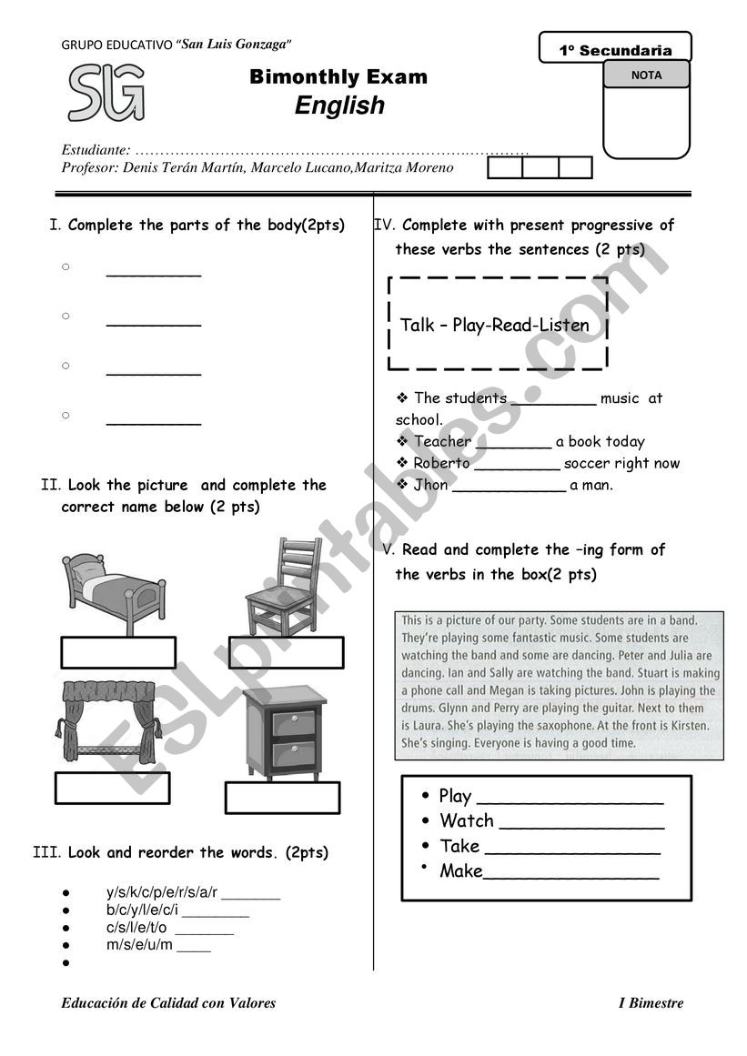 Exams worksheet