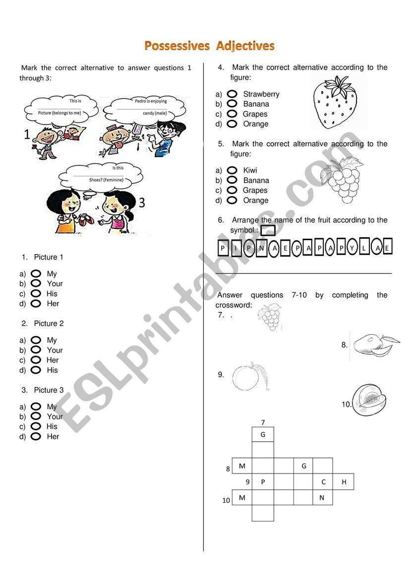 Possessives  Adjectives & fruits