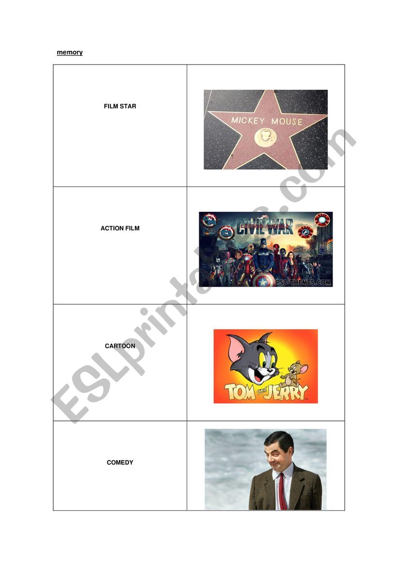 Memory:film genre worksheet