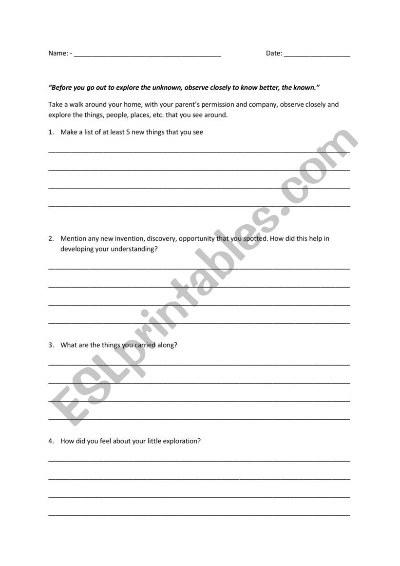 English worksheets: Exploration