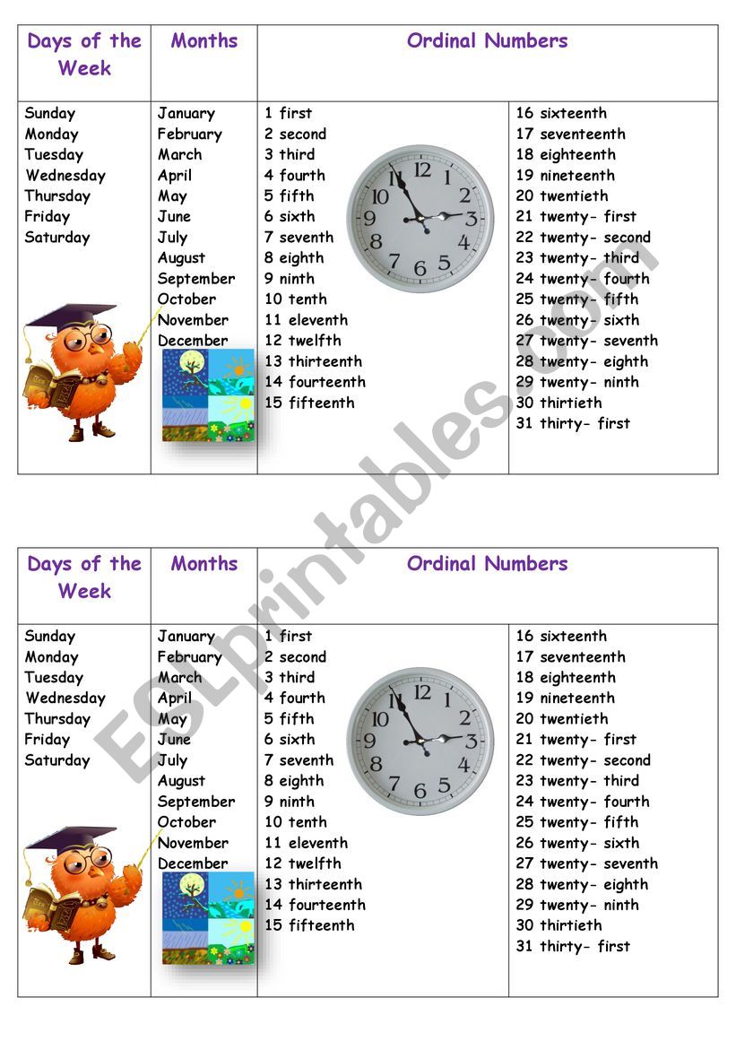 Dates worksheet