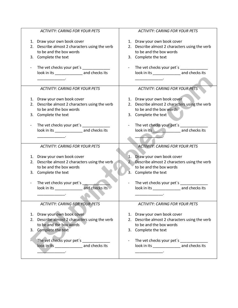 caring for your pets worksheet