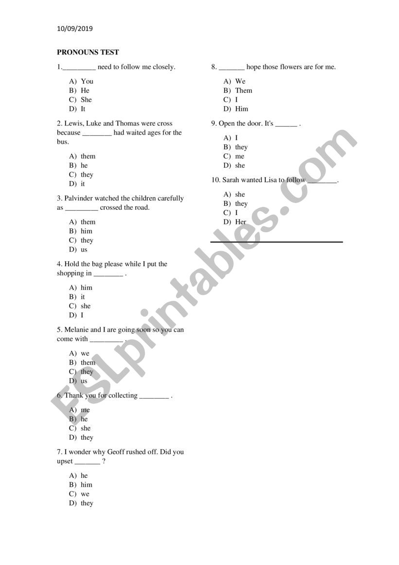 Oposiciones Guardia Civil Unit 1. Pronouns TEST