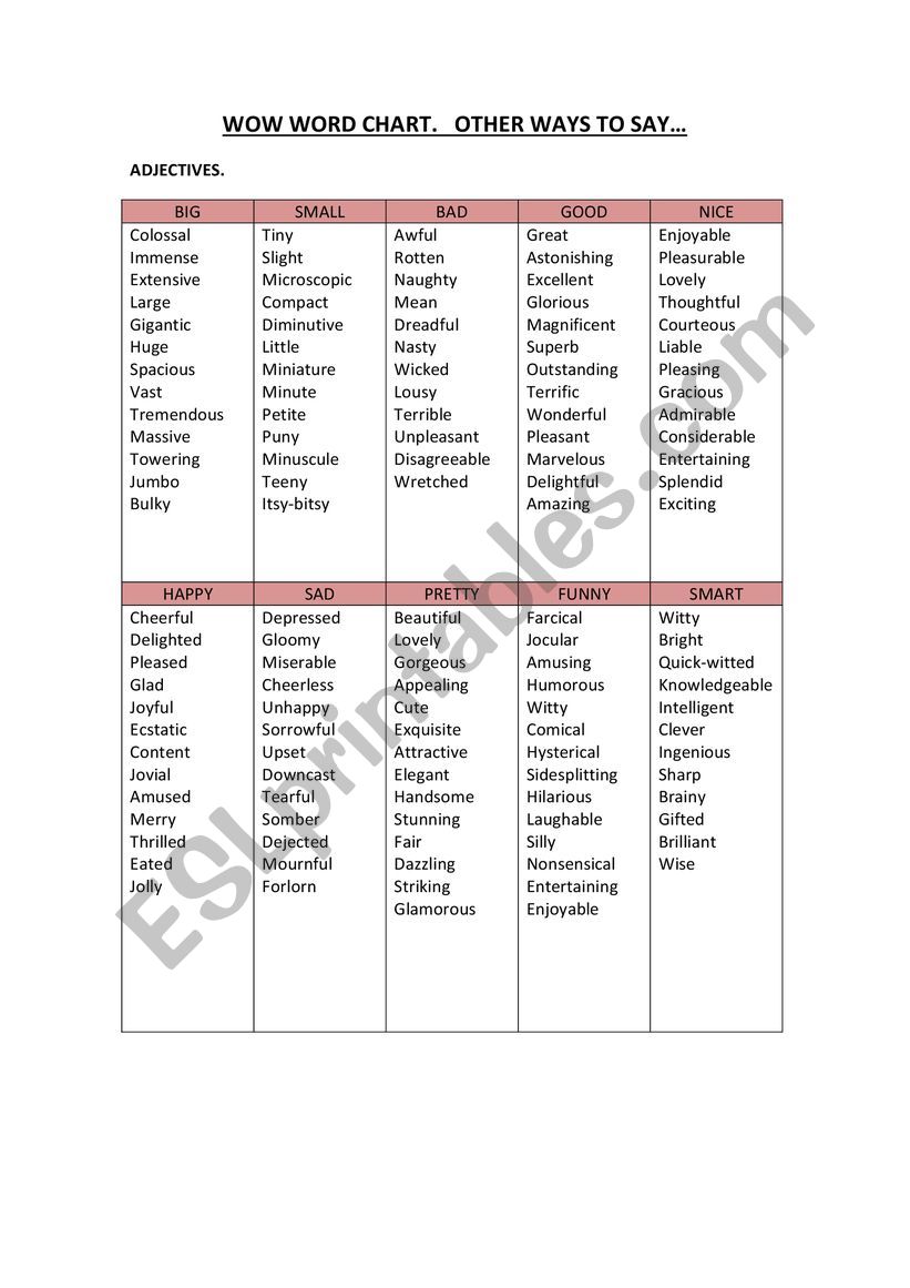 wow words - ESL worksheet by LauraDomenech