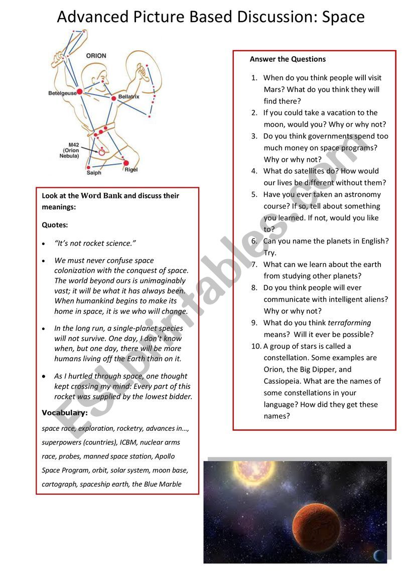 Advanced Picture Based Discussion - Space