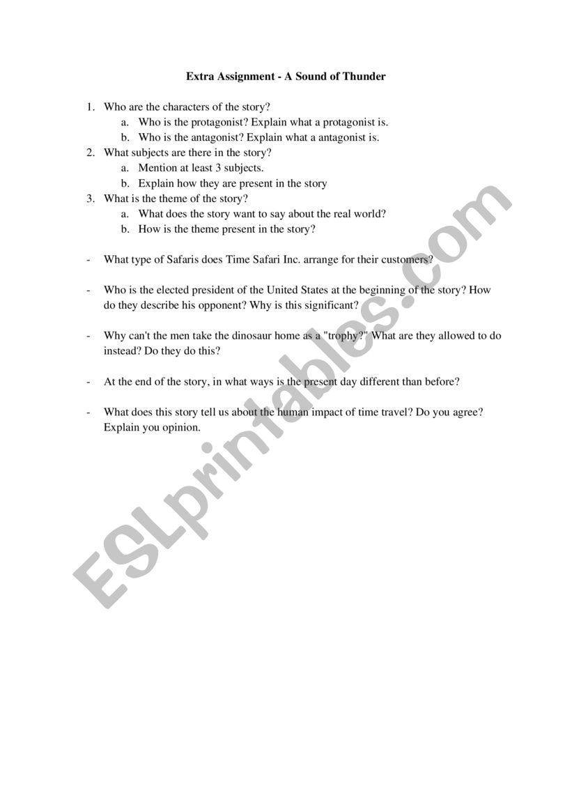 A Sound of Thunder Assignment worksheet