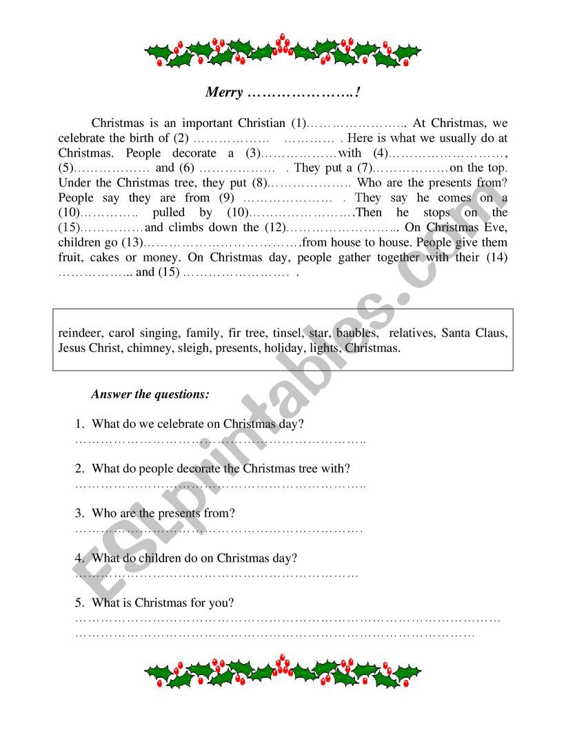 Christmas-gap filling exercise