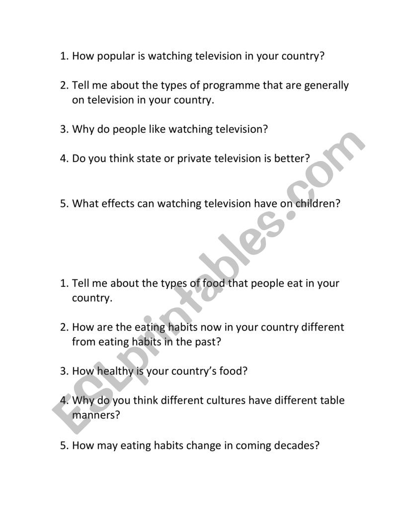 Speaking topics for IELTS worksheet