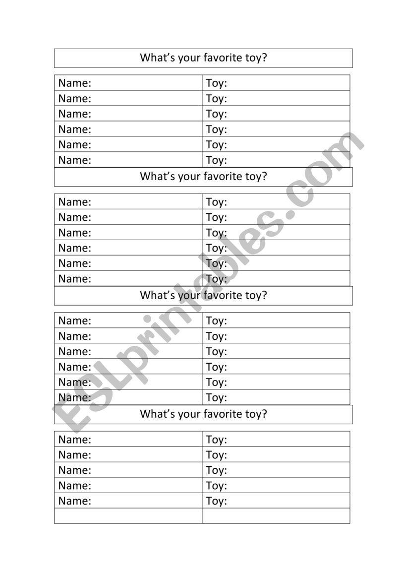 Whats your favorite toy worksheet