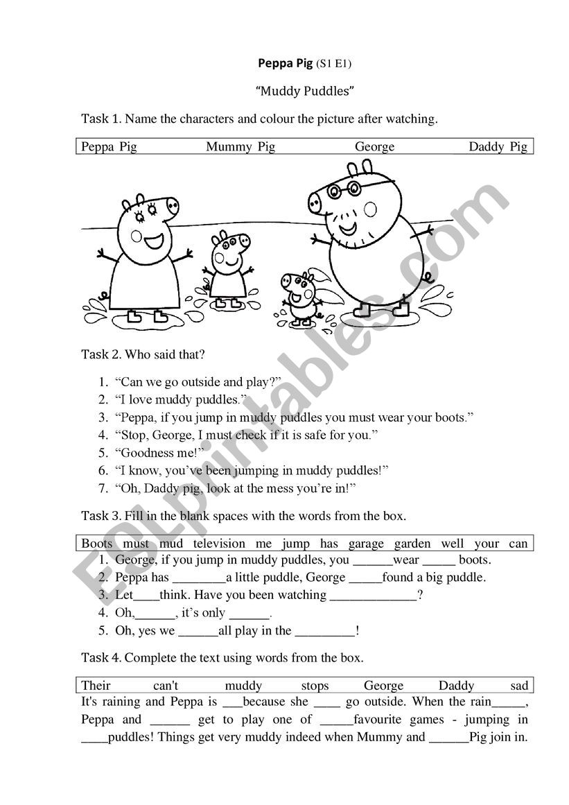 Peppa Pig S1E1 worksheet