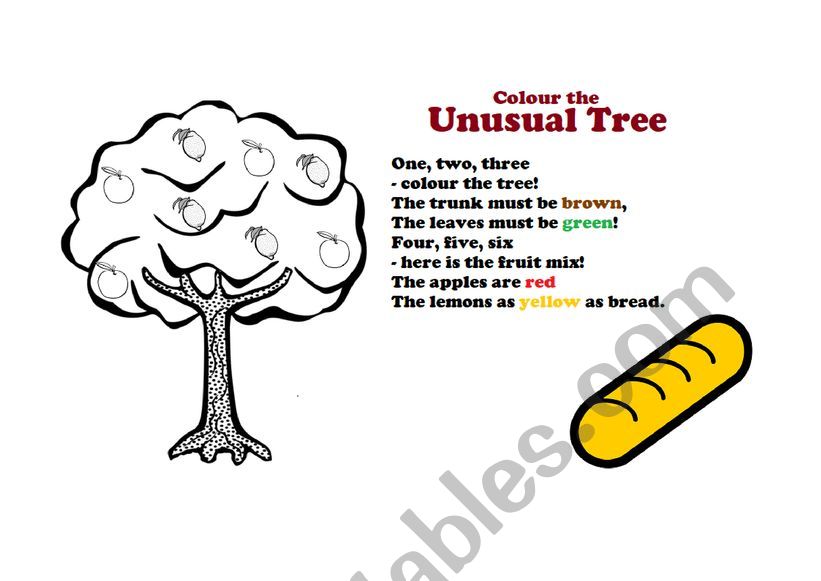 Colour the unusual tree worksheet